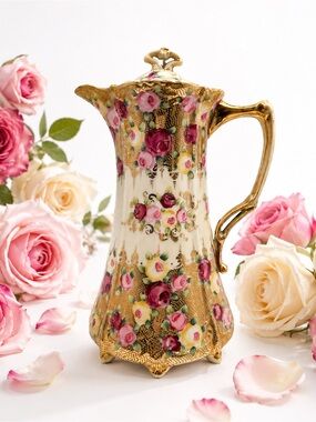 Antique Royal Nippon Handpaint Demitasse Heavy Gold Rose Chocolate Teapot